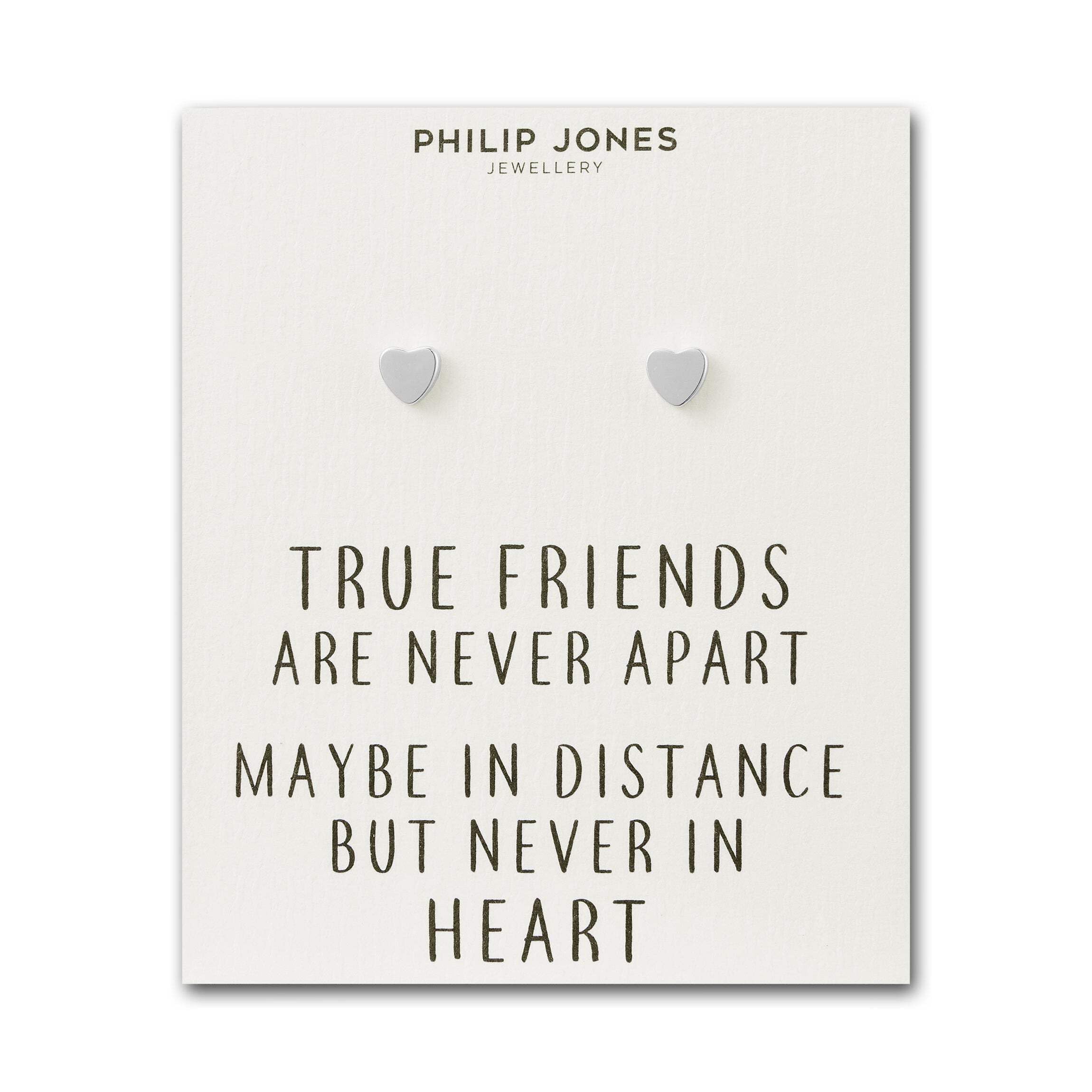 Philip Jones Silver Plated Heart Stud Earrings with Quote Card