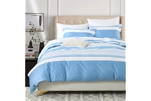 Bedduvit Striped Queen Duvet Cover - 100% Cotton Duvet Cover Queen Size,3 Piece Blue Duvet Cover Queen,Simple Modern Farmhouse Queen Duvet Cover with Zipper Closure