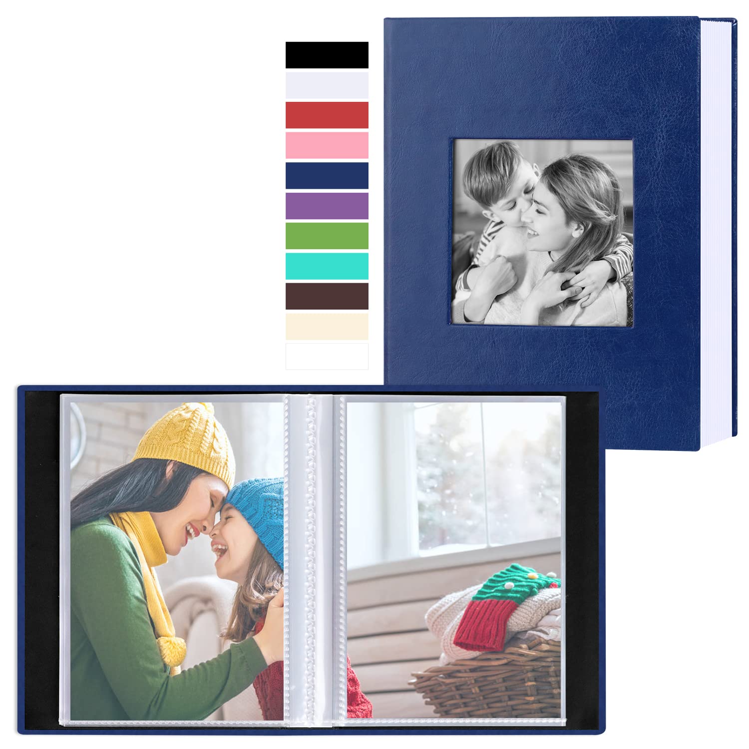 Benjia Small Photo Album 6x4 2 Packs, Each Pack Holds 50 Pockets, Slip In Mini Leather Top Loading Photo Albums Holds Portrait Only 10x15cm Picture Blue