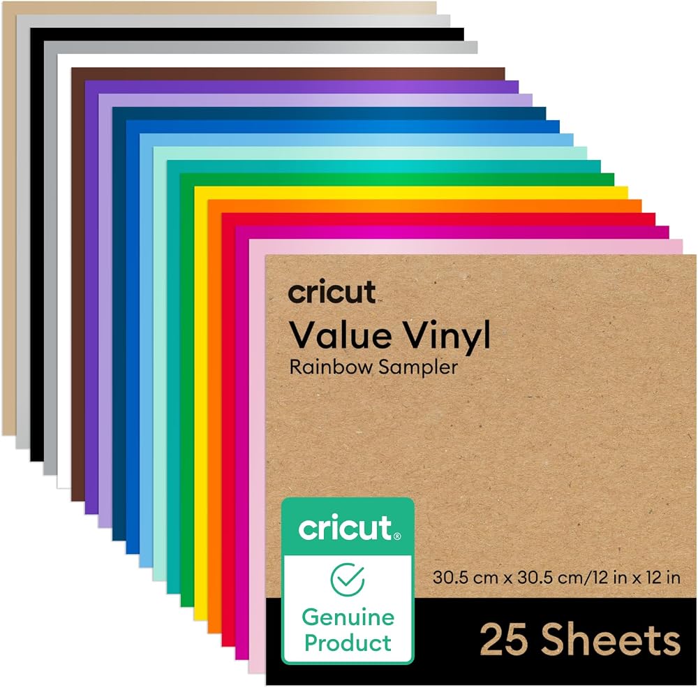 Cricut Value Vinyl 25 Sheets 12 x 12 in Permanent Self-Adhesive Assorted Colors