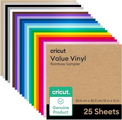 Cricut Value Vinyl 25 Sheets 12 x 12 in Permanent Self-Adhesive Assorted Colors