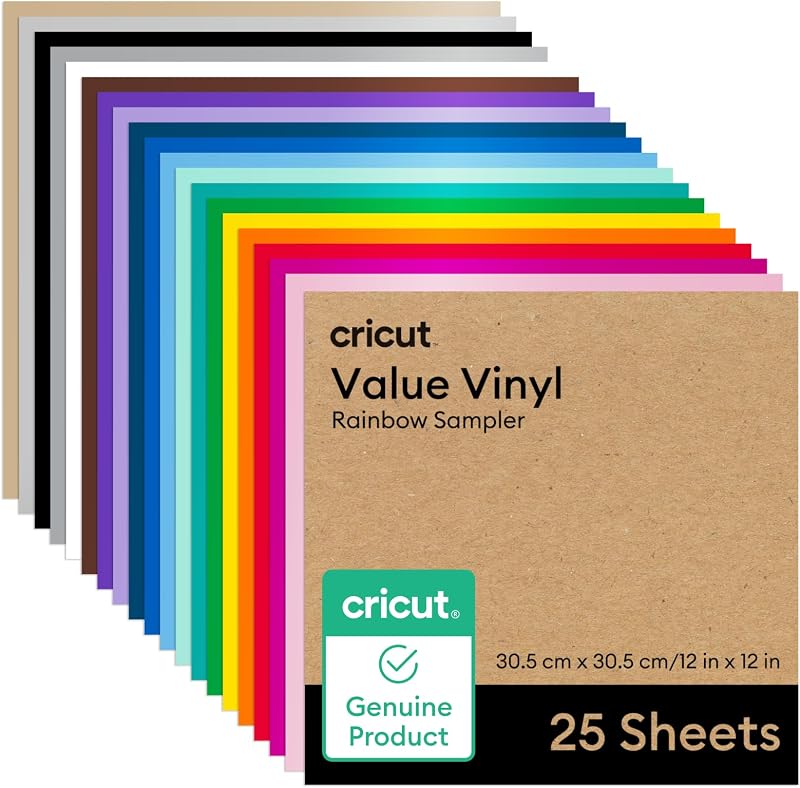Cricut Value Vinyl 25 Sheets 12 x 12 in Permanent Self-Adhesive Assorted Colors