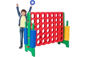 Costzon Giant 4-in-A-Row, Jumbo 4-to-Score Giant Game Set for Kids & Adults, Indoor Outdoor Yard Connect Game, 3.5FT Tall with 42 Jumbo Rings & Quick-Release Slider, Perfect for Family & Party Games