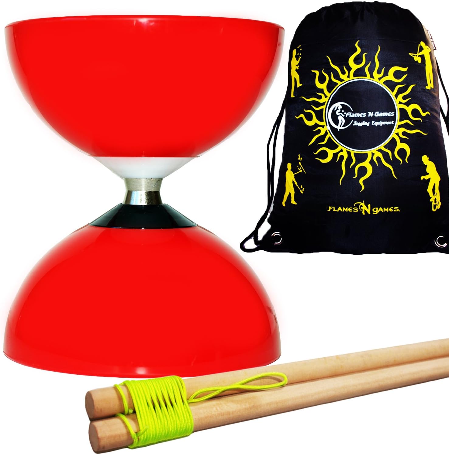 Juggle Dream CAROUSEL Diabolo Ball Bearing + Wooden Diabolo Handsticks, Diablo String + Diabolos Travel Bag. (Red Diabolo + Wooden Sticks) - Image 3