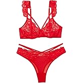 Avidlove Lace Scallop Lingerie Set for Women Wireless Strappy Ruffle Bra and Panty Sets