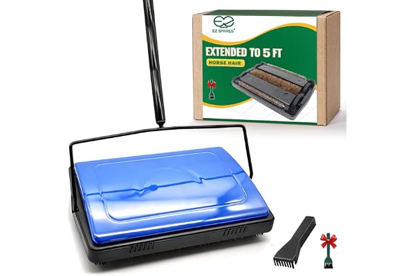 EZ SPARES Quiet Carpet Sweeper,Extended 5FT-4 Section Pole,Floor Sweeper Horsehair Roller Brush,Suitable for Carpet Cleaning