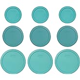 Pyrex (3) 7200-PC 2-Cup, (3) 7201-PC 4-Cup, and (3) 7402-PC 6/7-Cup Turquoise Lids - Made in USA