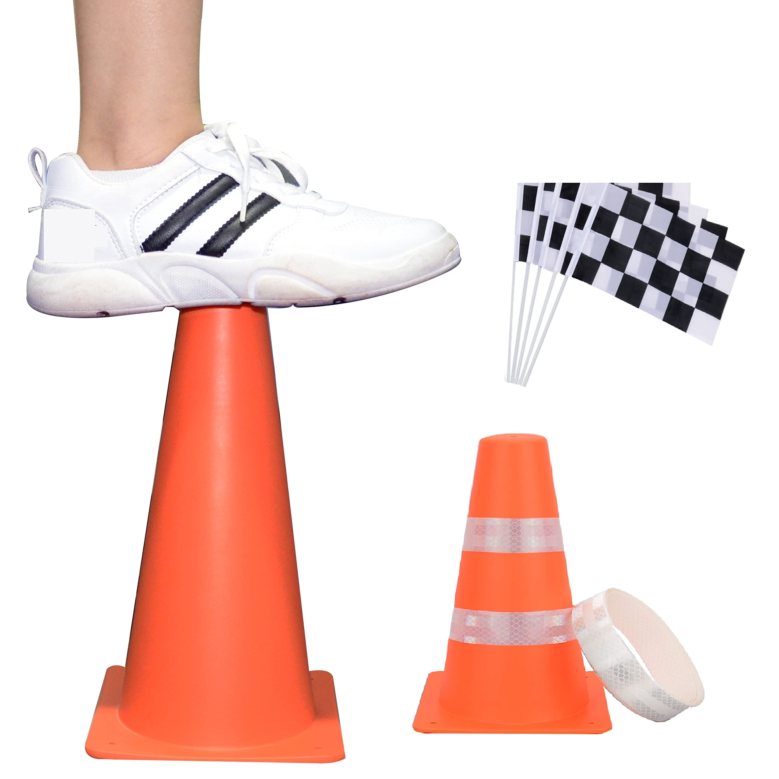 Boosteady Safety Cones Children's Warning Cones Set with 10 Flags and 5 Reflective Bands for Football Sports Traffic Safety Training Children Adults Dogs