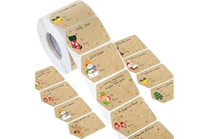 Zonon 720 Pieces Self Adhesive Christmas Gift Tag Xmas Kraft Name Tags Natural Kraft Xmas Stickers Paper Tags Labels for Christmas Decoration(Classic Style)