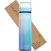 bzyoo 24oz Insulated Water Bottle with Clear Chug Lid - 100% Leakproof Stainless Steel Bottle, Aurora Iridescent Blue, BPA-Free Double Wall Vacuum Flask for Hot & Cold Drinks, Fits Car Cup Holders