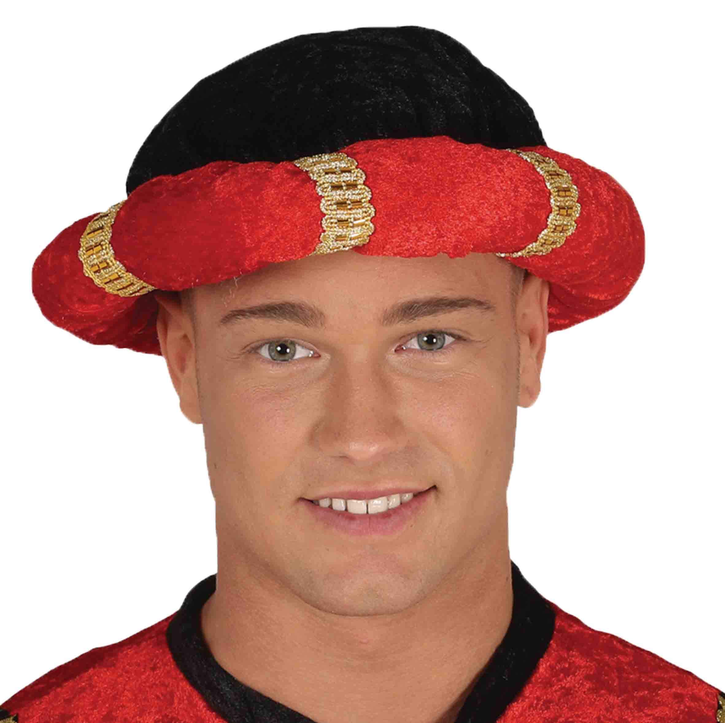 FIESTAS GUIRCA Black and red turban king magio for Indian marajà disguise