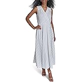 Calvin Klein Womens Sleeveless V-Neck Tie Waist Fit & Flare Midi Dress