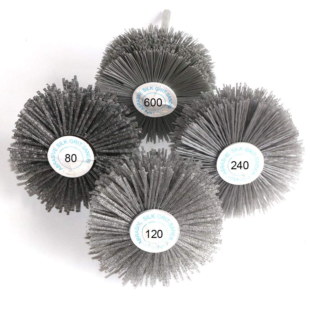 4PCS Abrasive Wire Nylon Wheel Brush for Woodwork Grinding Polishing Grit80/120/240/600, with 1/4" Shank: Industrial & Scientific