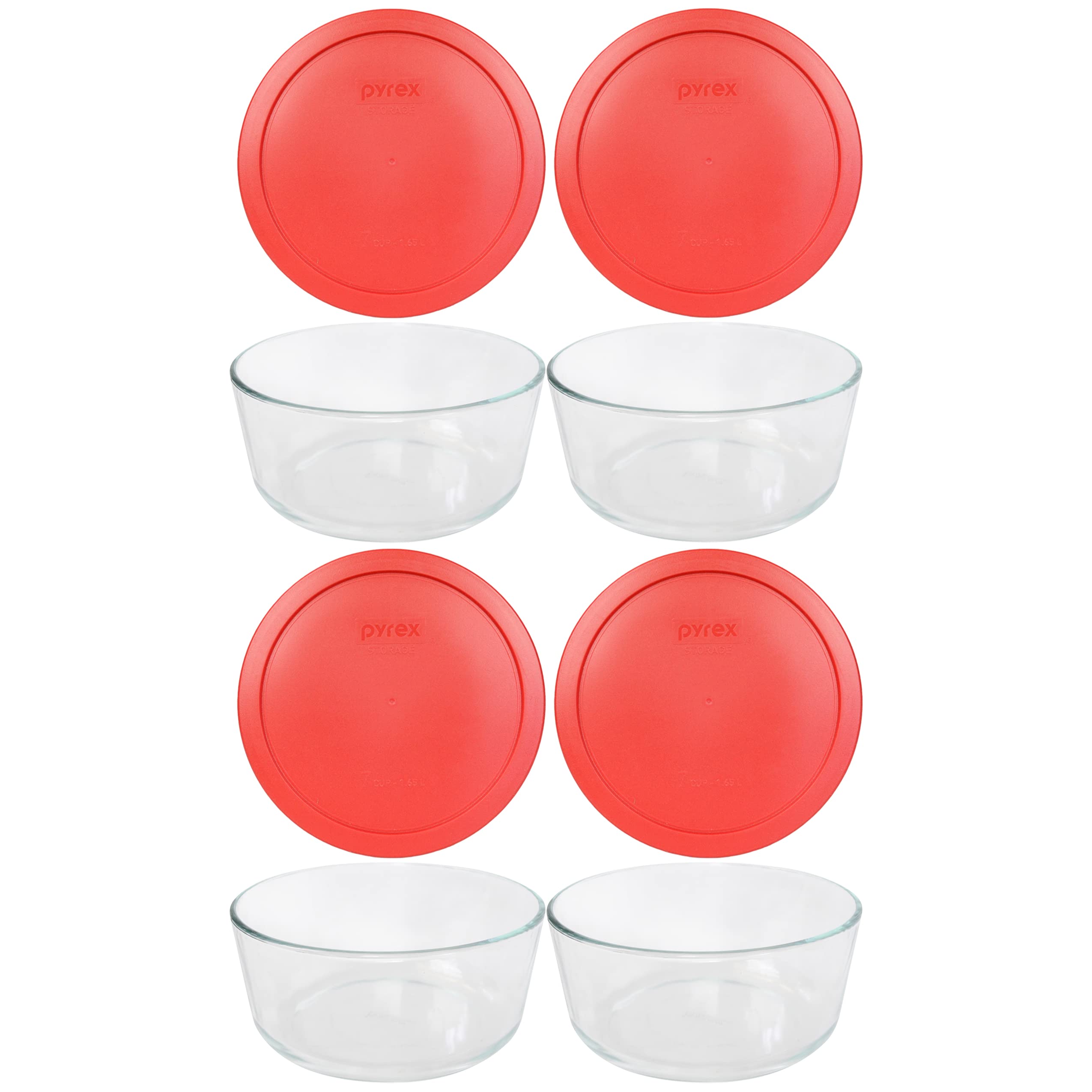Photo 1 of Pyrex 7 Cup Storage Capacity Plus Round Dish with Plastic Cover Sold in Packs of 4, Pack of 4, Red