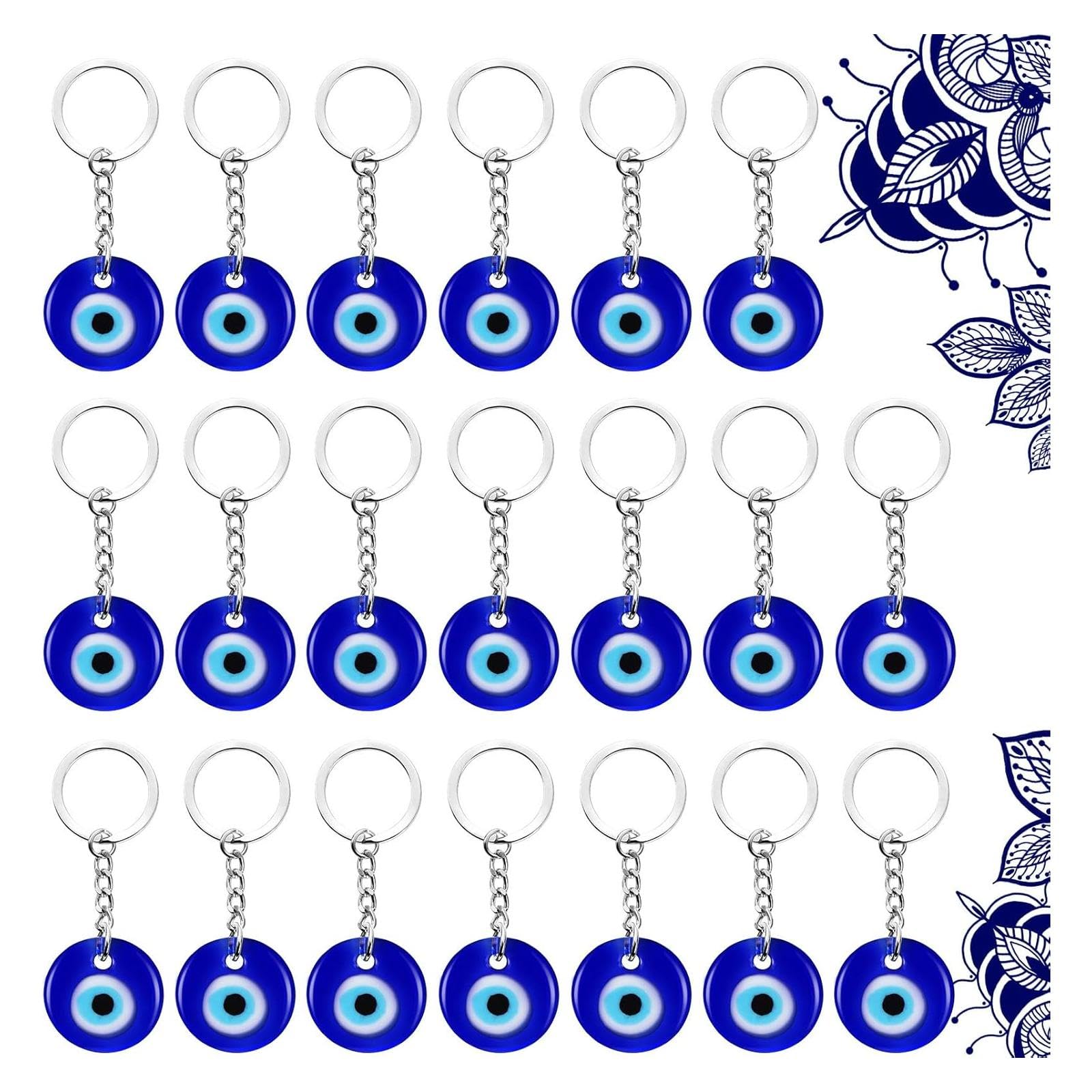 Chuangdi 20 Pieces Turkish Blue Evil Eye Keychain Charms Pendants Crafting Glass Keychain with Keyring Hanging Ornament Jewelry Accessories Amulet for Good Luck