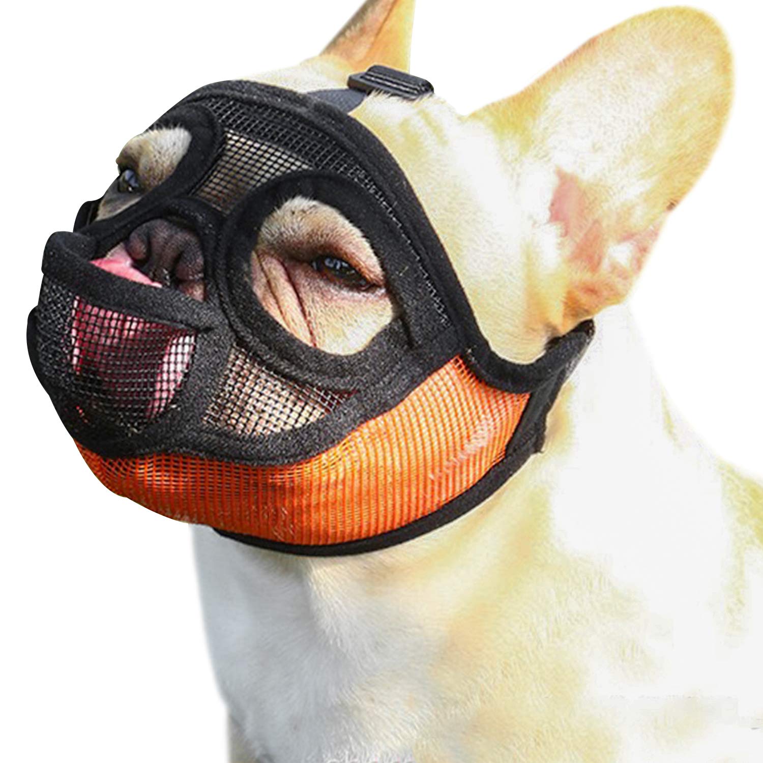 Short Snout Dog Muzzle - Adjustable Breathable Mesh Bulldog Muzzle, Dog Mask for Barking Biting Chewing Training (Size L)