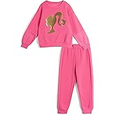 Barbie Girls Fleece Pullover Sweatshirt and Jogger Pants Outfit Set Toddler to Big Kid Sizes (2T - 10-12)