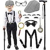 Boutrele 100 Days of School Costume for Boys Kids,Old Man Costume for Kids,Grandpa Costume Accessories Boys Set