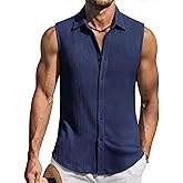 COOFANDY Men's Summer Sleeveless Shirts Beach Knit Tank Top Button Up Casual Tank Shirt Vacation Tops