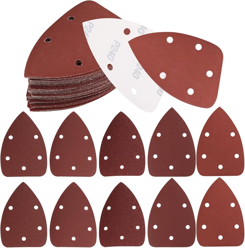 Yibaijia 60 Pcs Sanding Discs 5 Holes Triangle Hook Loop 40/80/120/180/240/320