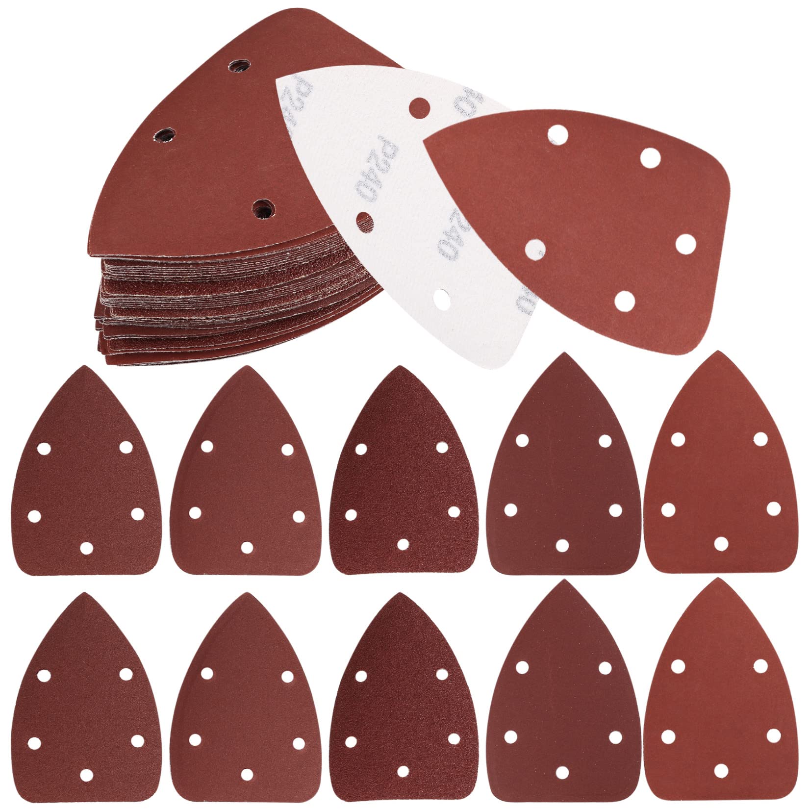 60 Pieces Sanding Discs Pads, 5 Holes Hook and Loop Sandpaper, Triangle Sanding Sheets, 40/80/120/180/240/320 Grits Assorted Sandpaper Pads for Sanding, Polishing, Random Orbital Sander
