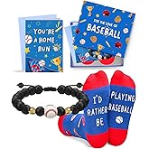 HAPPYPOP Baseball Gifts for Boys Kids - Socks for Boys 10-12, Baseball Bracelets Chain Gift Ideas for Youth Kids Girls with Cards