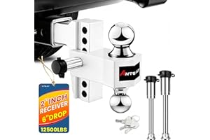 ANTBAY Adjustable Trailer Truck Drop Hitch Fits 2 inch Receiver, 6-Inch Drop & Rise Dual Ball Mount (2" X 2-5/16") Heavy Duty Aluminum Towing Hitch for Truck Tow Hitch (12,500 LBS GTW) 2 Locking Hitch Pin