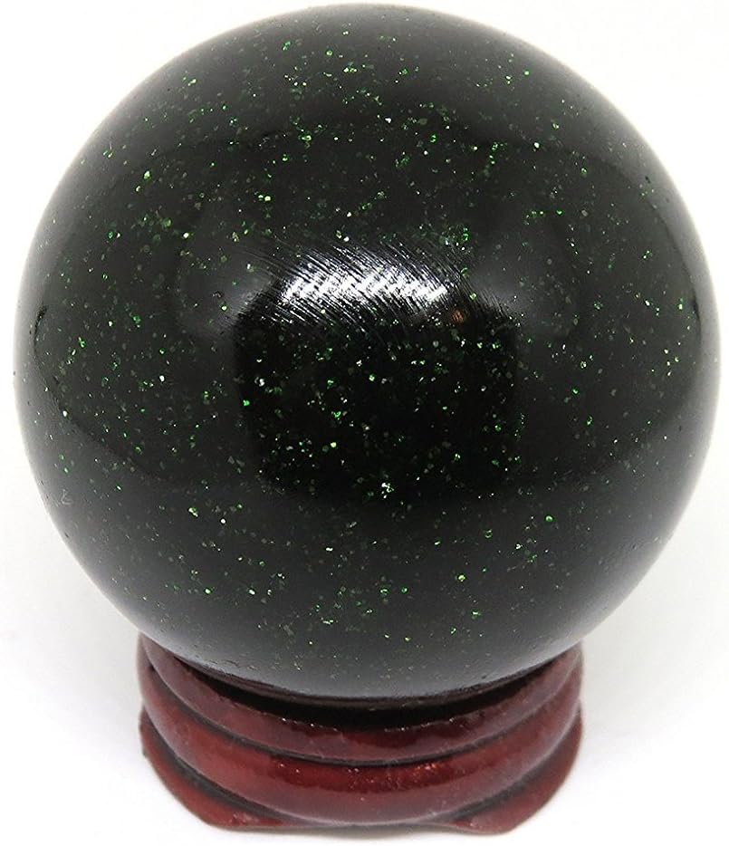 Lilac Lapidary 50mm Green Gold Stone Goldstone Crystal Gemstone Sphere with Stand
