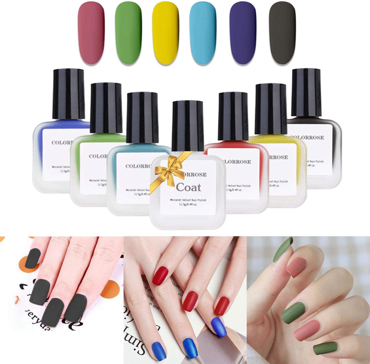 Amazon Com Colorrose Matte Nail Polish Easy Peel Off Quick Dry Nail Polish Kit Non Toxic Water Based Gel Nail Polish No Uv Led Light Required 6 Colors 1 Top Coat