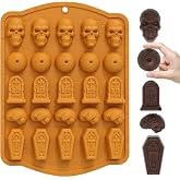 Halloween Silicone Molds, 25 Cavity Skull Eyeball Brain Tombstone Coffin Silicone Chocolate Mold, Silicone Baking Molds for Candy, Cake, Cookie, Jelly, Ice Cube, DIY Party Treats（1Pcs）