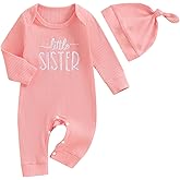 allshope Infant Baby Girl Fall Outfit Sweatshirt Romper Little Sister Lil Sis Long Sleeve Jumpsuit Newborn Clothes
