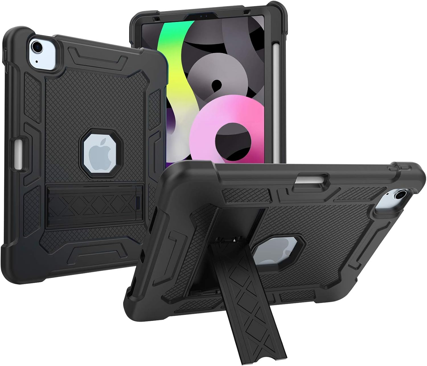 ProCase Rugged Case for iPad Air 11-inch M2 2024 / Air 5 / Air 4 10.9 Heavy Duty Shockproof Case with Pencil Holder Kickstand for iPad Air 5th Gen 2022 / 4th Gen 2020 10.9 inch A2588 A2590 -Black