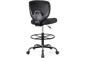 Primy Office Drafting Chair, Ergonomic Tall Desk Chair with Adjustable Height and Footrest Ring, Armless Mid-Back Standing Computer Chair Executive Rolling Breathable Mesh Chair for Art Home Office