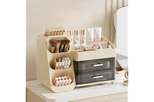 KQJS Makeup Organizer with Drawers,Large Capacity Countertop Organizer for Vanity,Bathroom and Bedroom Desk Cosmetics Organizer,Easy To Storage Skincare,Brushes, Eyeshadow, Lotions, Lipstick (Cream)
