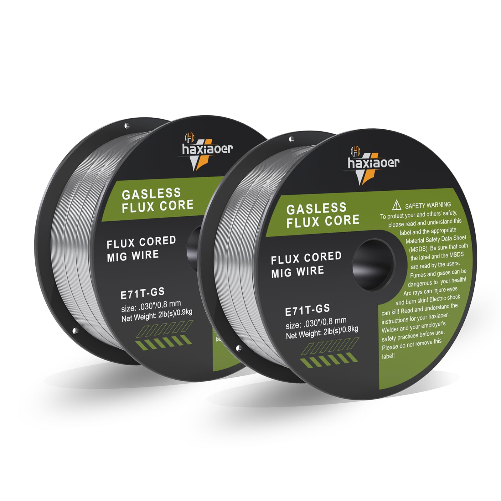 HAXIAOER Flux Core Welding Wire 0.8mm 1.0KG, E71T-GS MIG Welding Wire Mild Steel Gasless Welding Wire Without Gas-self Shielded Stainless Steel Wire for MIG Welders, 2Pack