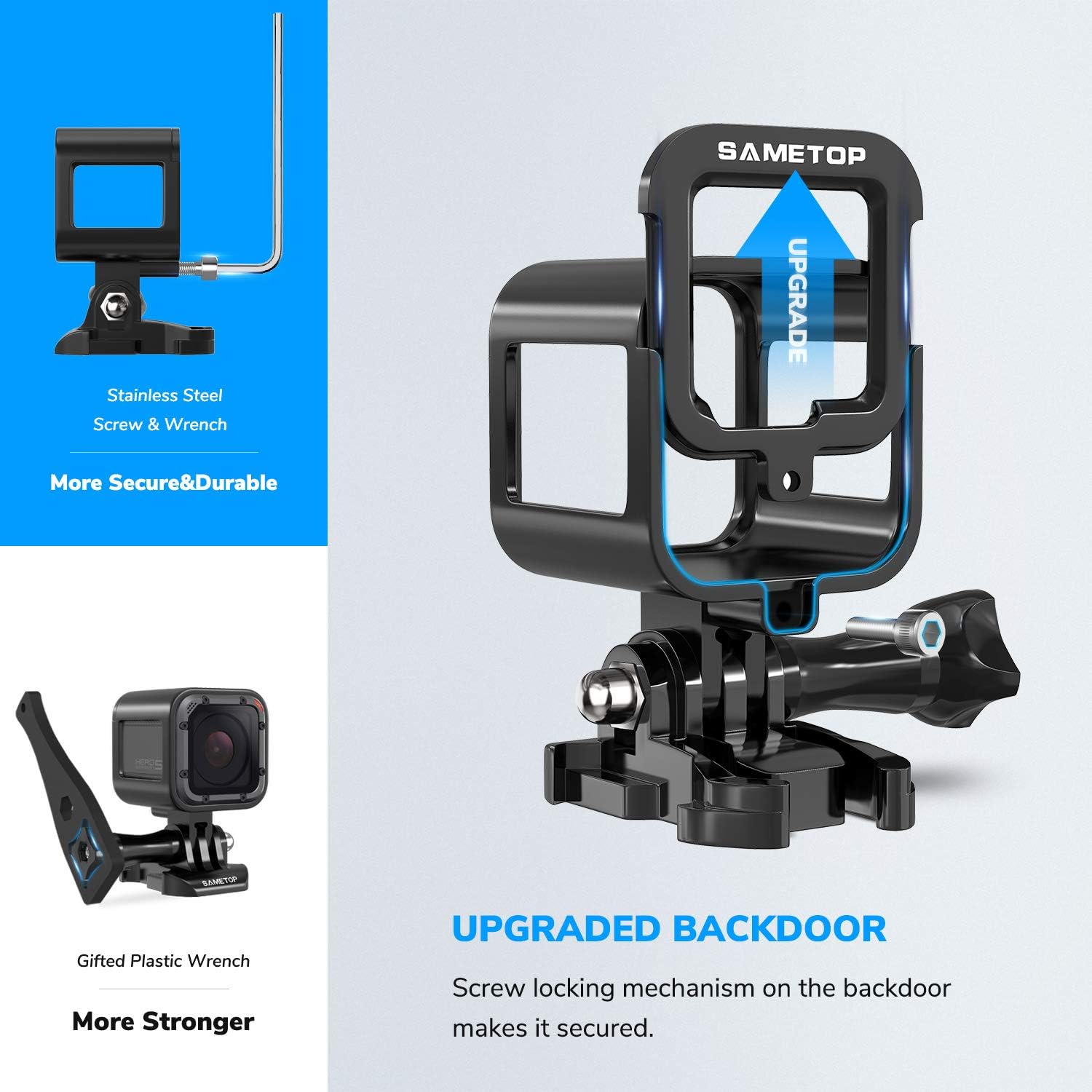 Sametop Case Frame Aluminum Alloy Housing Compatible with GoPro Hero 5 4 Session Cameras, Black - Image 5