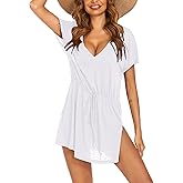 AI'MAGE Women's Swimsuit Cover Up Split Hem Beach Bathing Suit Coverups Dress V-Neck Swimwear with Drawstring