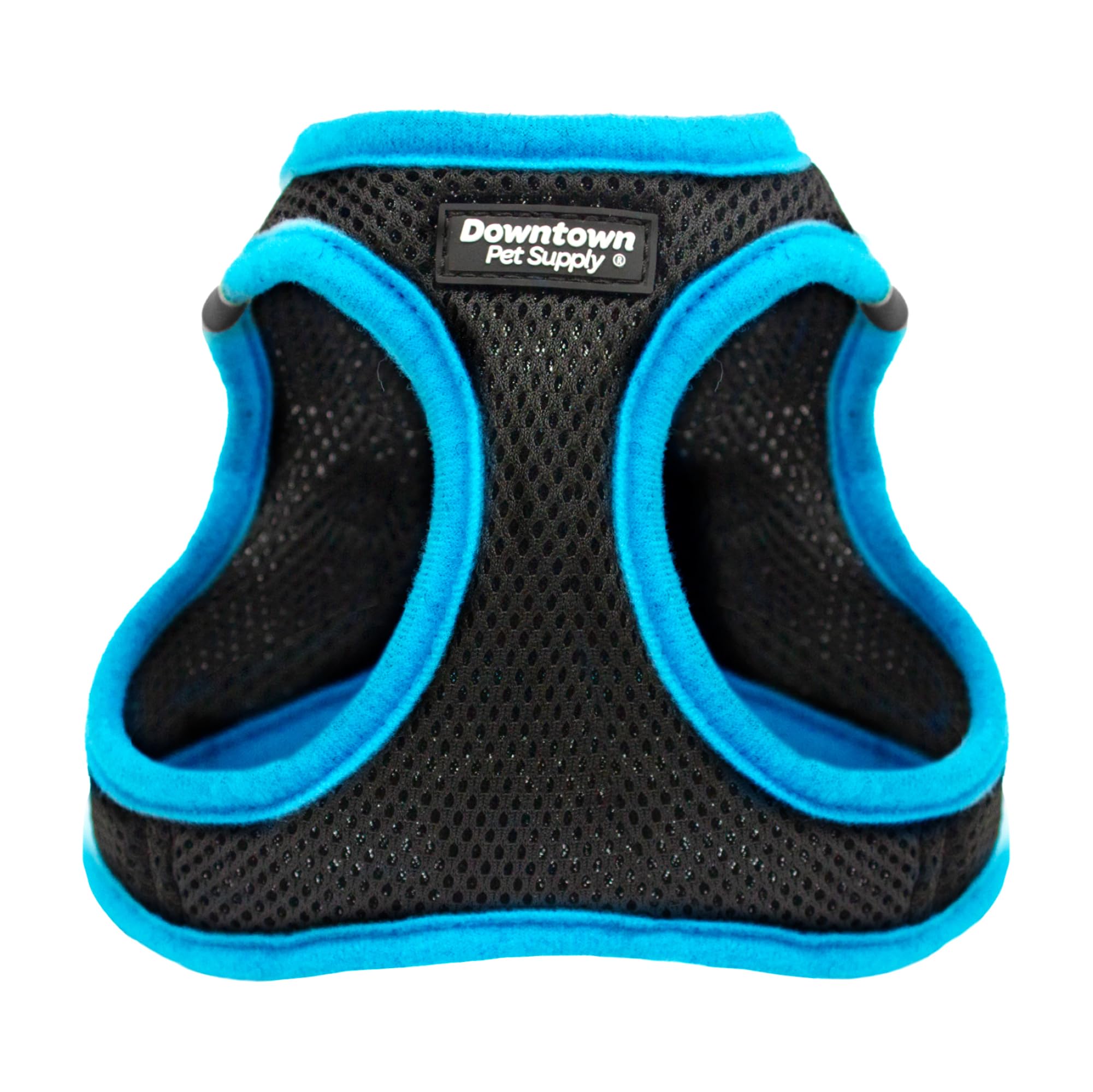 Downtown Pet Supply Step in Dog Harness for Small Dogs No Pull, Medium, Black w/Cobalt Blue Trim - Adjustable Harness with Padded Mesh Fabric and Reflective Trim - Buckle Strap Harness for Dogs