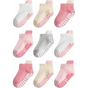 Bearbay Baby Non Slip Ankle Socks with Grippers (9 Pair) for 6 months-5 years Infant Toddler Boys Girls