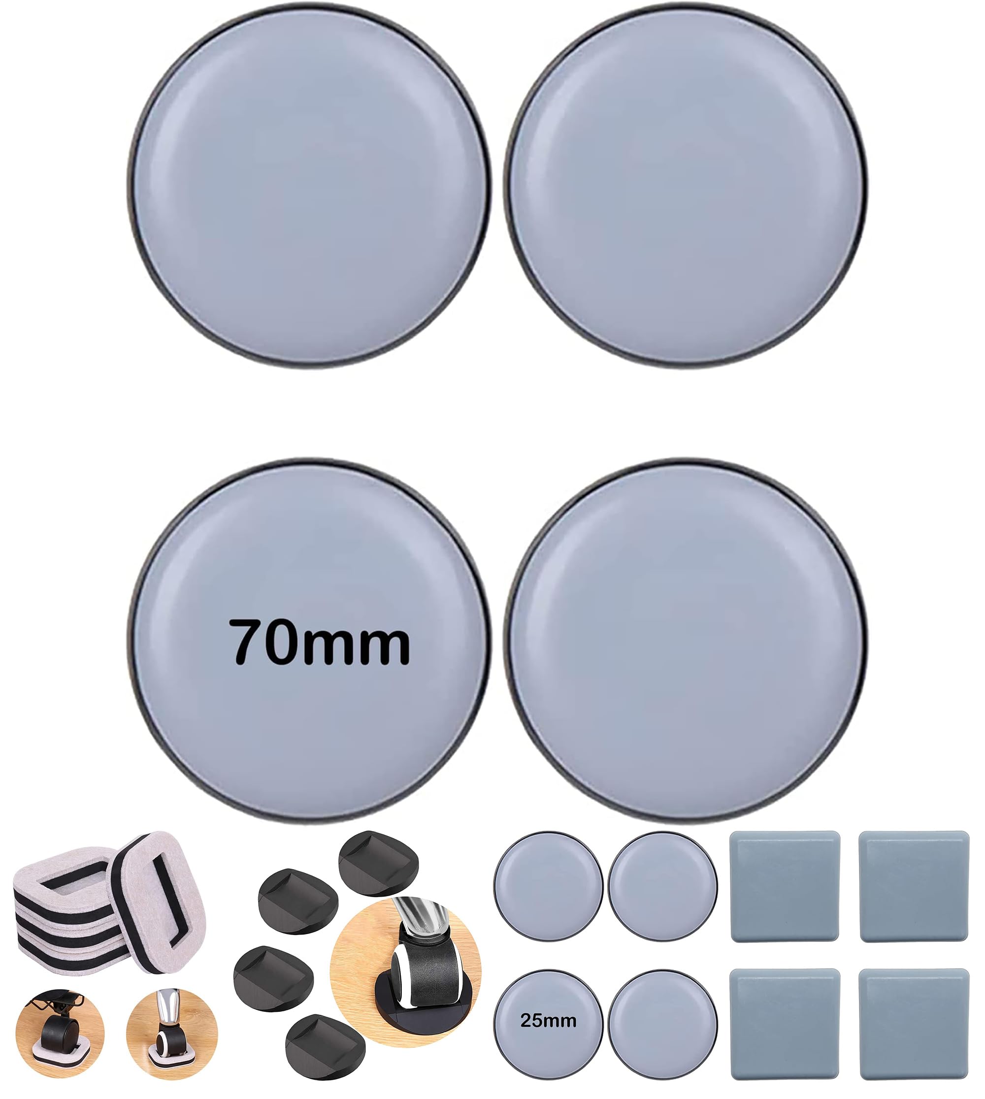 QUANTUM LEAP Furniture Sliders, 70mm Round Moving Slider and Glider Furniture Mover Pads for Moving Heavy Furniture (Pack of 4), Gray