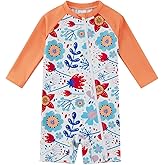 Baby Girl One Piece Swimsuit Sunsuit with Full-Length Zipper UPF 50+ Sun Protection Infant Swimwear