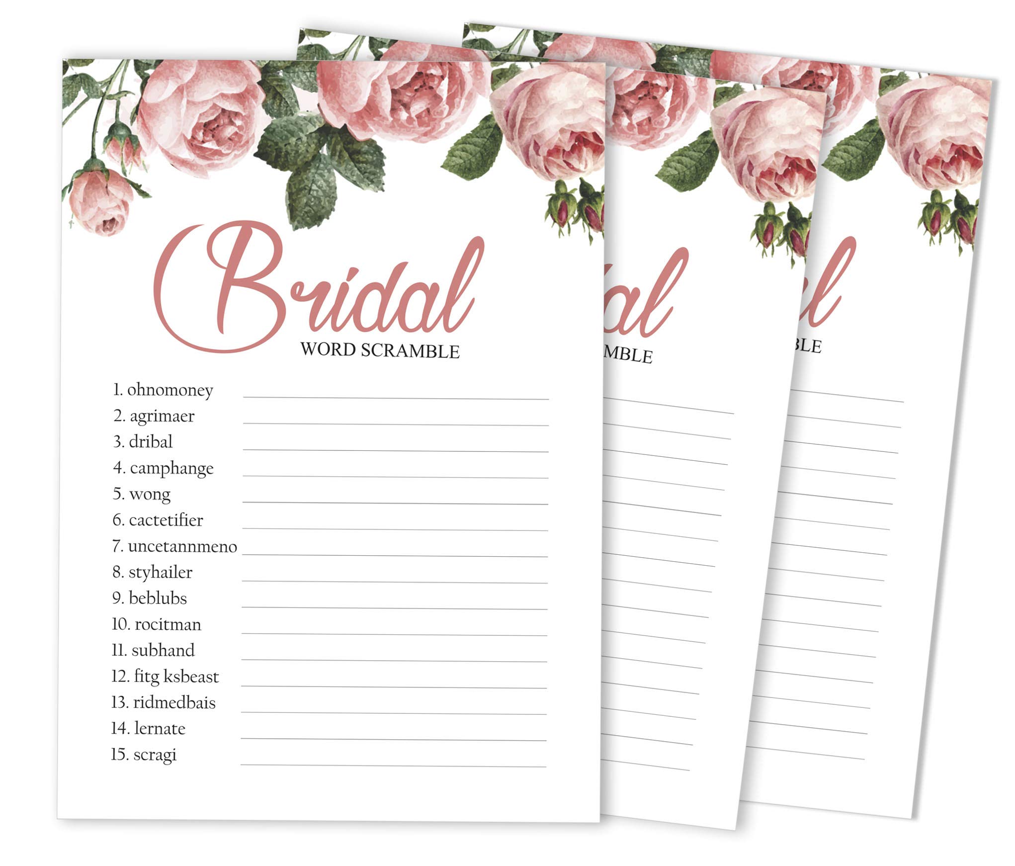 Inkdotpot 50-Pack Wedding Word Scramble Bridal Shower Game Cards Floral Party Wedding Supplies