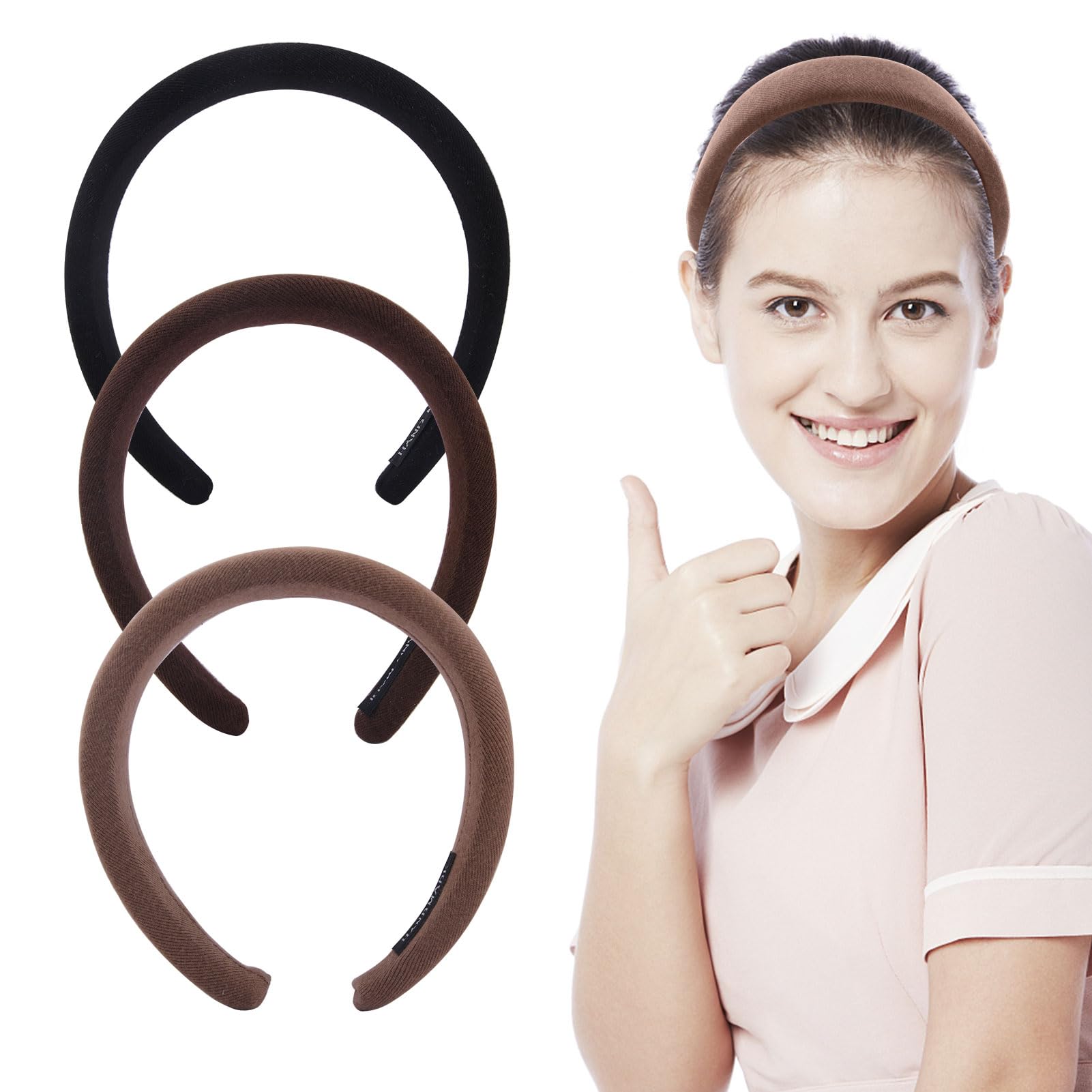 3pcs Wide Headbands for Women,Wide Brim Sponge Headband,Soft Sponge Hold Hair Reusable Non Slip for Women Girls Fashion No Slip Headband Hair Accessories