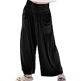 Athlisan Baggy Wide Leg Sweatpants Casual Loose Smocked High Waist Palazzo Pants Lounge Trousers with Pockets