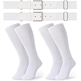 JASGOOD 2 Pack Baseball Socks and Belt Combo Set Softball Socks and Belts Elastic Waist Belt for Youth and Adult Boys