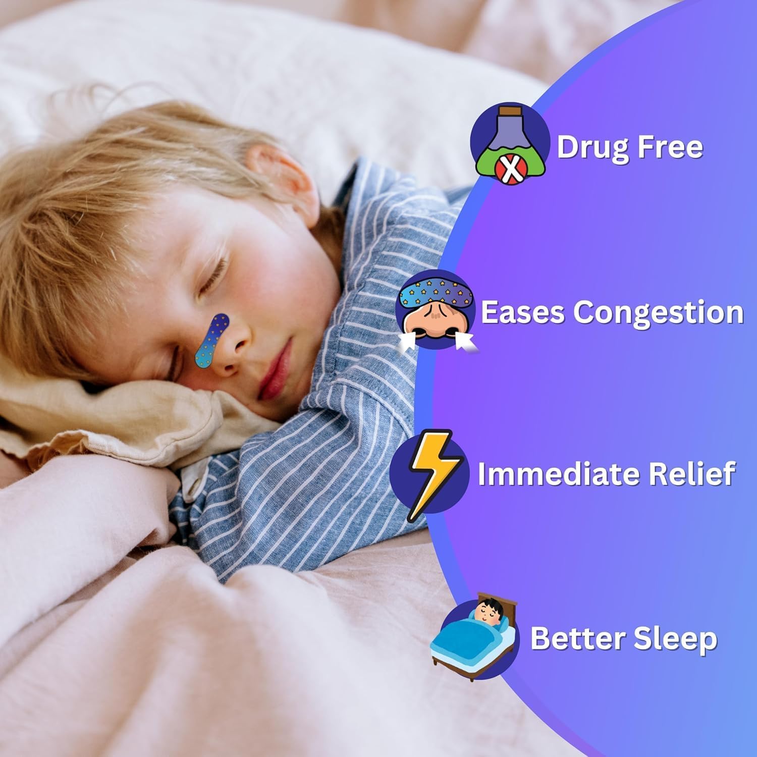 Mama's Nasal Strips for Kids, Hypoallergenic & Soft, Safe for Kids Nose Strips, Immediate Relief for Breathing and Sleeping | Easy to Use, Drug Free, and Non Toxic (48 Count (Pack of 1))