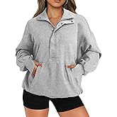 Bellcoco Sweatshirt for Women Long Sleeve Button Henley Neck Pullover Tops 3/4 Zip Up Stand Collar Fall Fashion Outfits