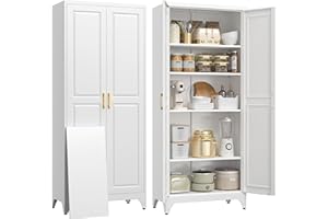 UNICOLY 75" Kitchen Pantry Cabinet, Tall Storage Cabinet with Doors and 4 Shelves, Metal Storage Cabinets for Kitchens, Living Room, Dinning Room, Assembly Required, White