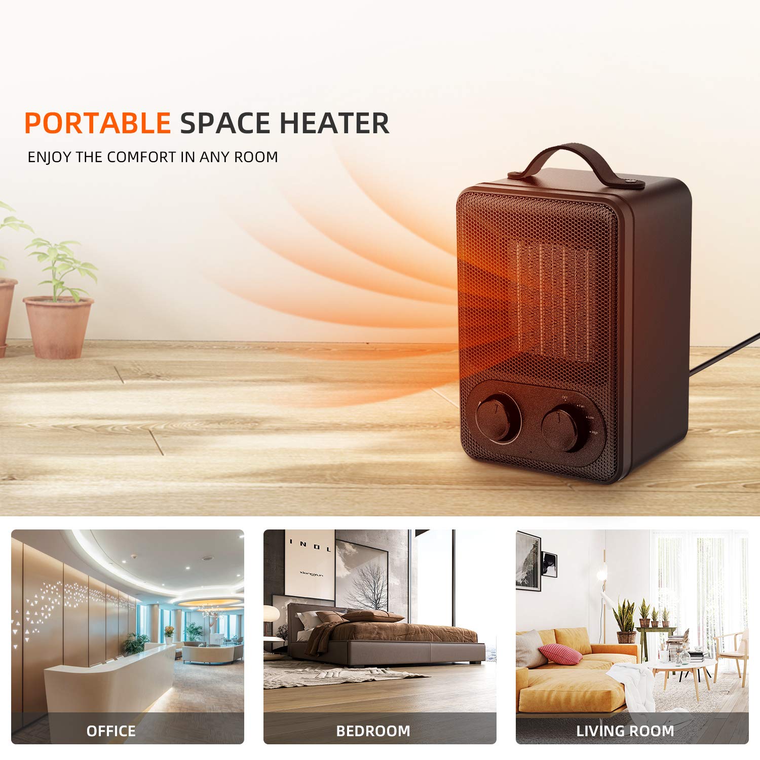 Heizlüfter Energiesparend Keramik Heizung 1800W/900W Kleiner Heizgerät 3 Heizstufe, 1s Aufheizen, Überhitzungs- Umkipps-Schutz, Oszillation, für Haus, Büro, Badezimmer, Baby - Uverbon