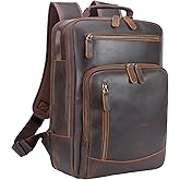 TIDING Full Grain Leather Laptop Backpack for Men, Vintage 15.6 Inch Computer Work Bag College Business Casual Daypack